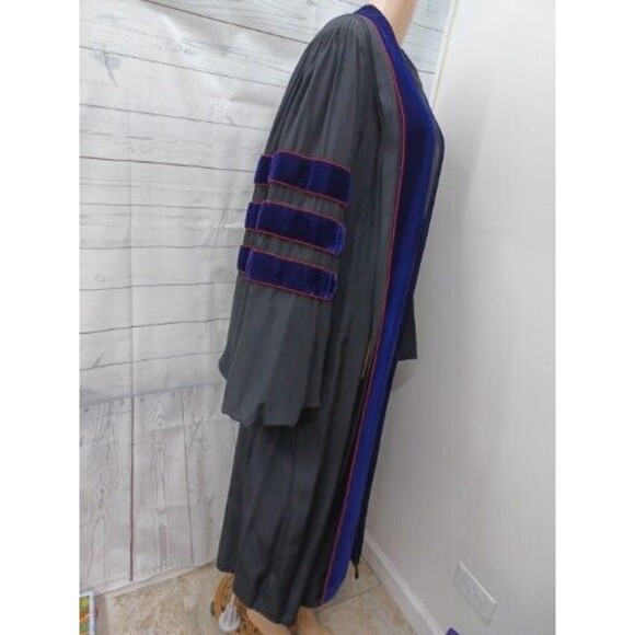Vtg Collegiate Cap & Gown Co Bl Doctoral Graduation Black Purple Velvet 59 X 34L - Picture 4 of 13